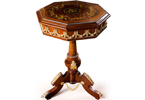 Napoleon III ormolu-mounted marquetry octagonal tripod pedestal Side Table