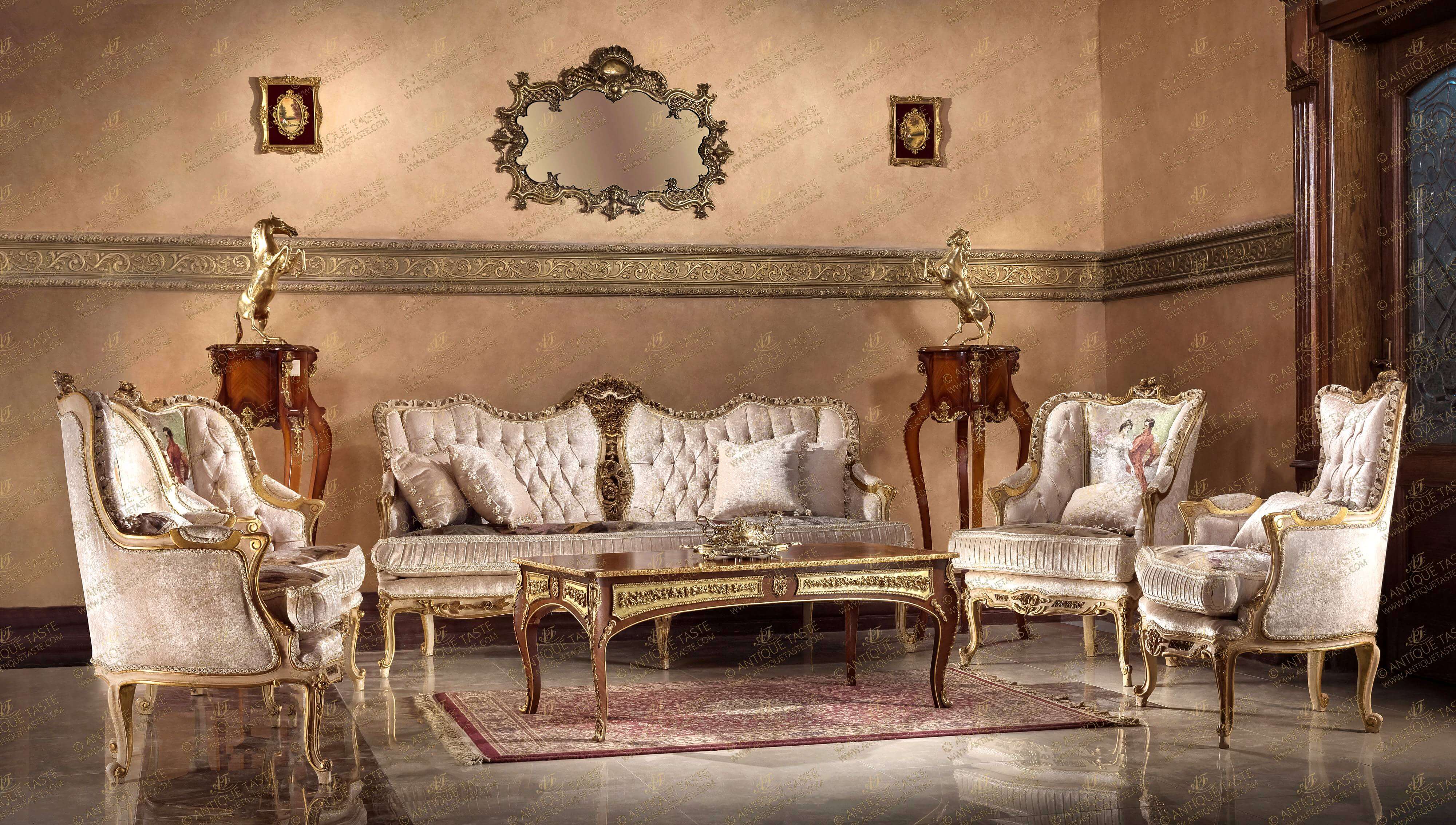 Louis XV Rococo style carved, painted and gilt wood Grand Sofa Set