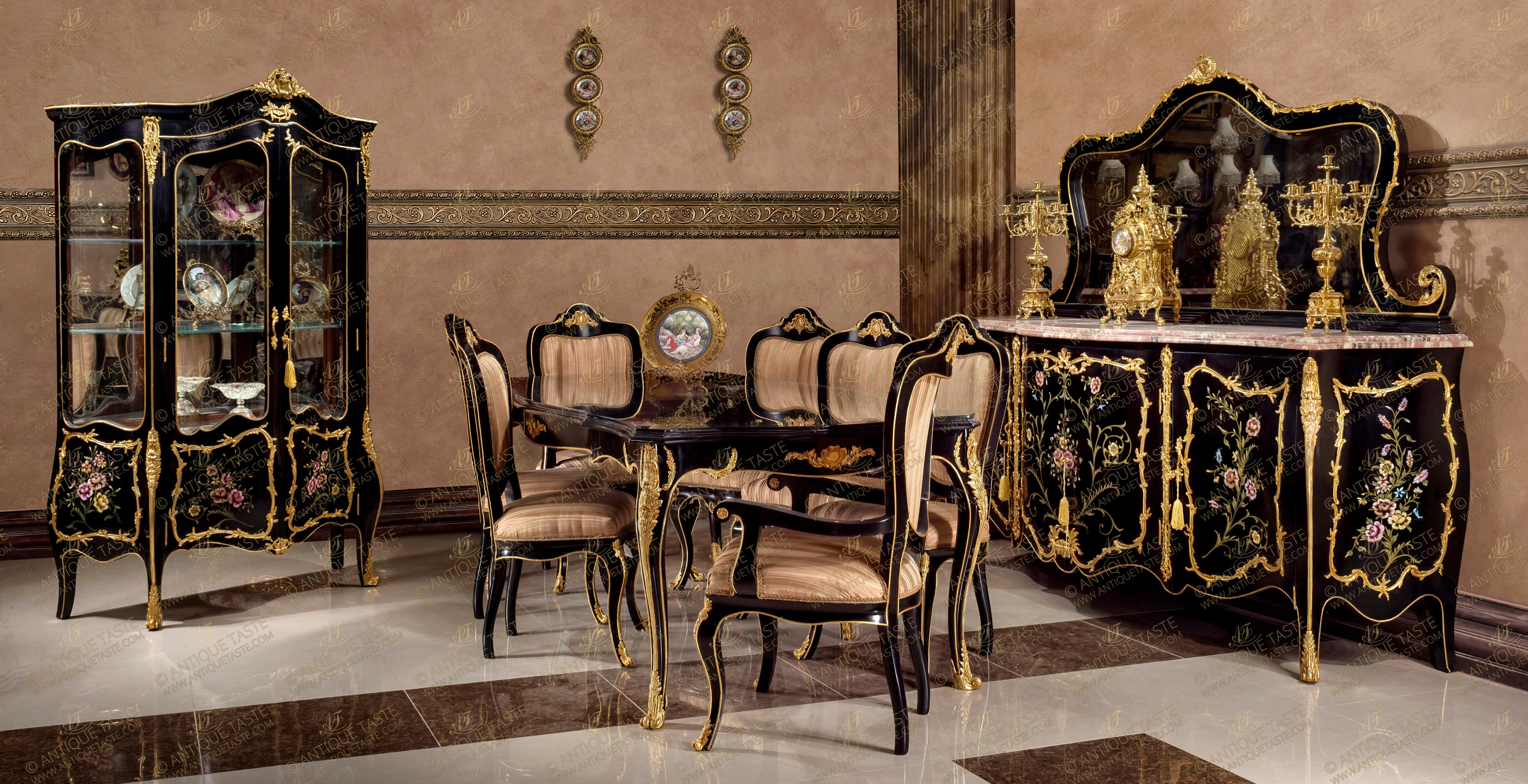 François Linke Louis XV black lacquered ormolu-mounted Dining Set