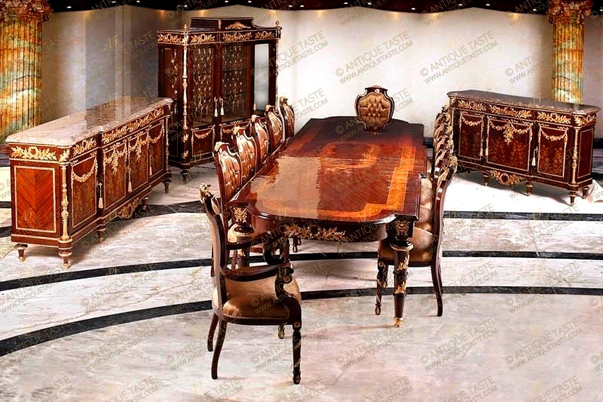 Martin Carlin Louis XVI style Black Lacquered Dining Room Set