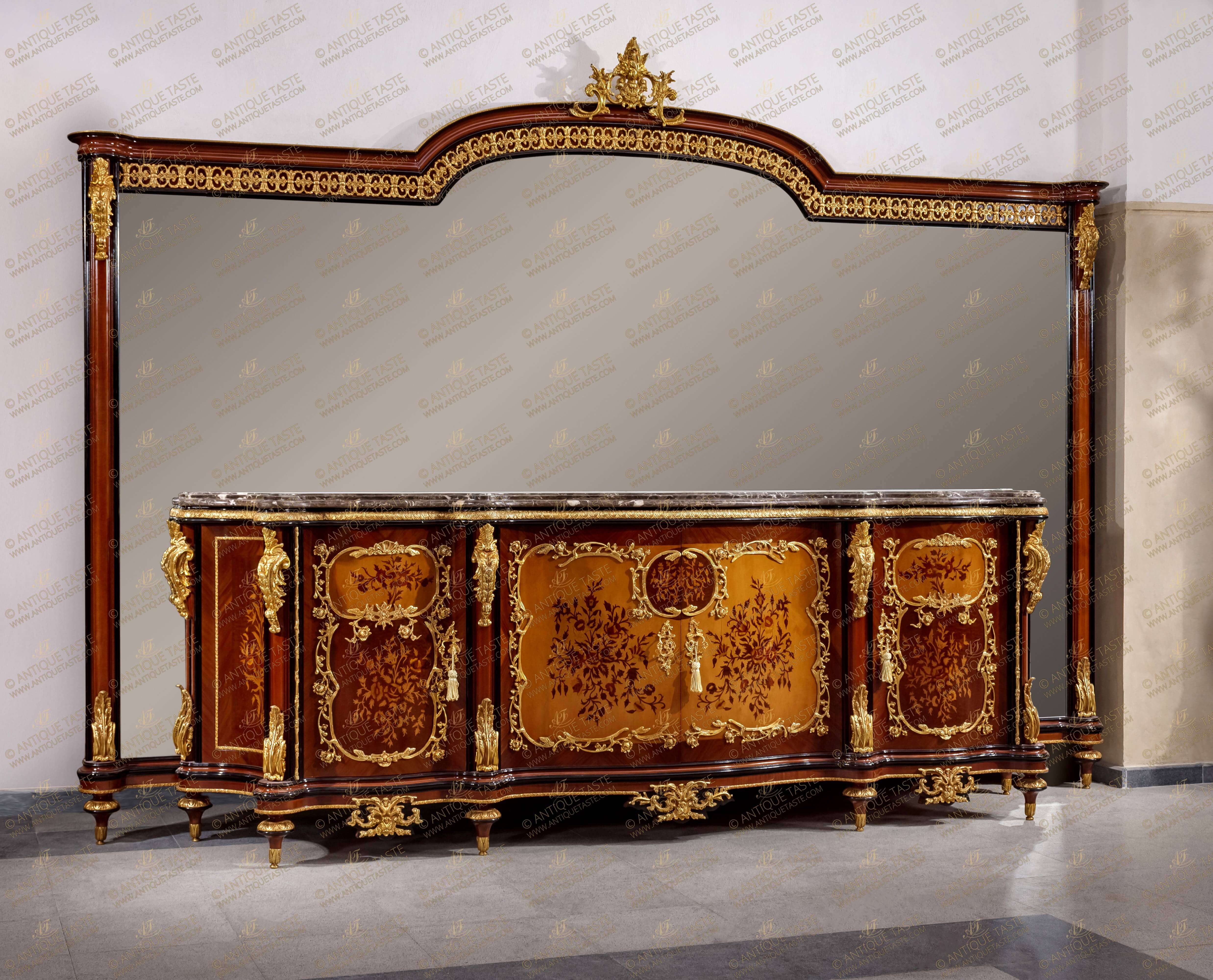 French Louis XIV ormolu-mounted marquetry inlaid 28 Pieces Dining Suite