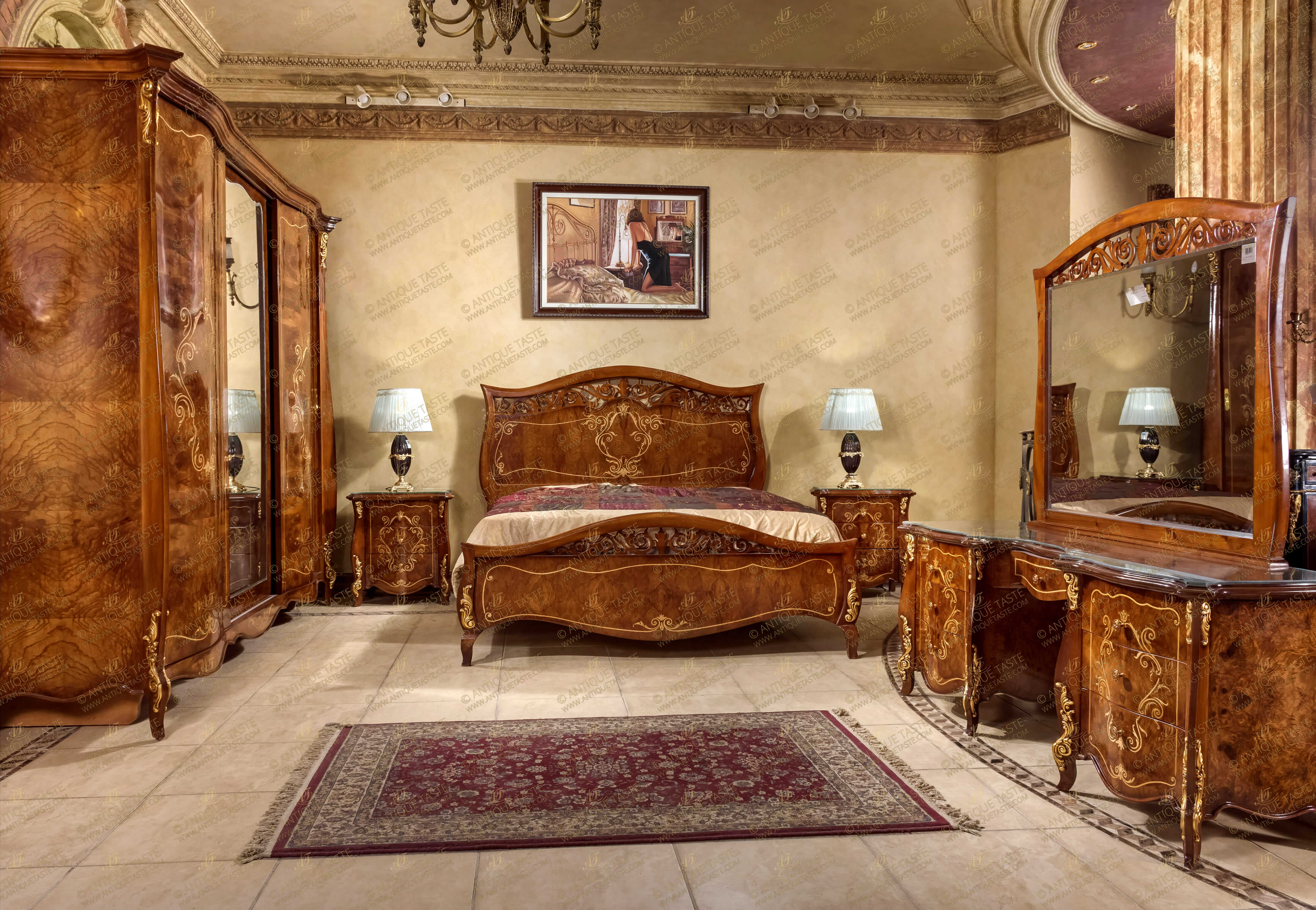 French Louis XV Bedroom Set - Burl Walnut veneered