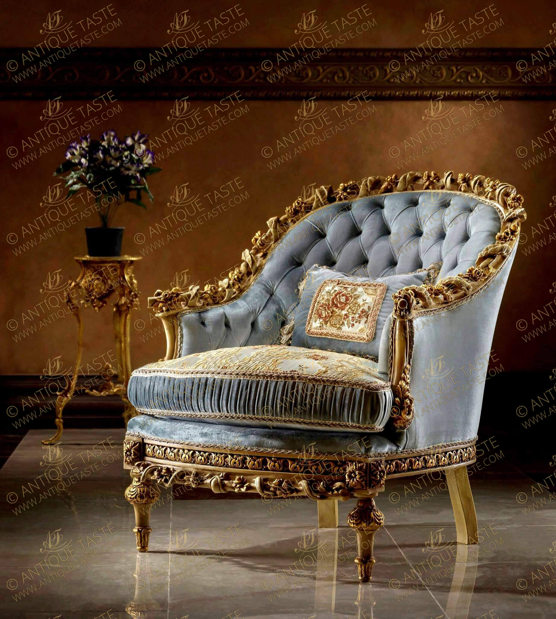 French Louis XVI style hand carved and gilded six pieces Grand Salon Set
