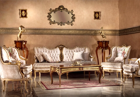 Unique French Louis XVI style carved and distressed grey painted six pieces  dark blue fabric Palatial Grand Salon Set